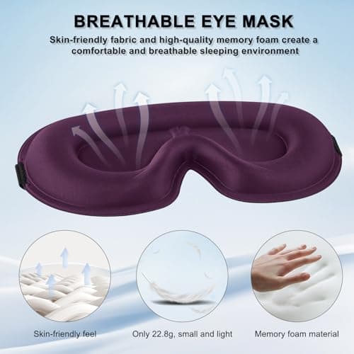 Blackout Sleep Mask for Women Men Zero Eye Pressure Eye Mask, Lycra Fabric 3D Ergonomic Design Eye Movement and Eyelash Friendly, Ultra Comfortable Blindfold for Sleeping Purple — view 4