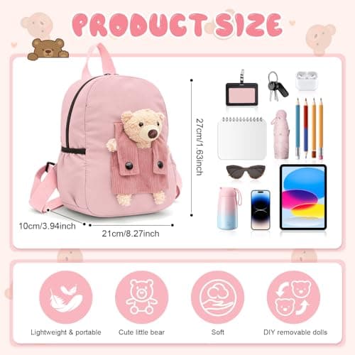Aucuu Cute Bear Small Toddler School Bag, Kids Backpack, Toddler Backpack for Boys Girls, Cartoon Preschool Kindergarten Elementary Rucksack, Mini Children Backpack for School & Travel (S) — view 2