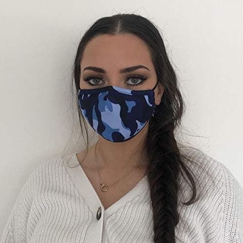 Aquarias Keep Safe Reusable Face Mask - Washable Breathable Cotton Cover with Adjustable Nose Strip & Ear Loops - Comfortable Mouth & Nose Shield for Daily Use, Travel & Sports (Blue Camo, Large) — view 3