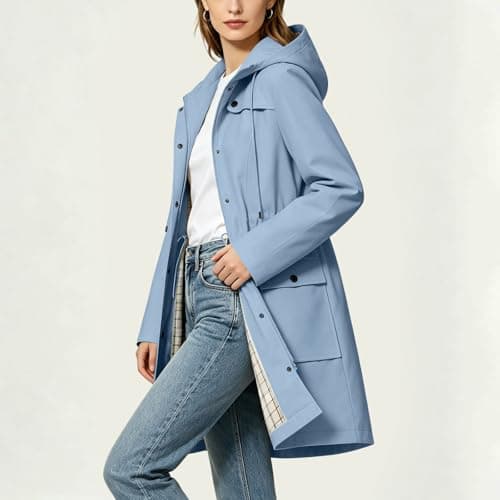 Znwerma waterproof jackets for women uk Waterproof Jacket Lightweight for Women Ladies Windbreaker Rain Coats Full Zip Hooded Long Raincoat Casual Hiking Walking Outwear Light Blue — view 5