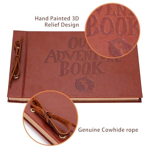 Our Adventure Book Scrapbook Photo Album, 11.9 * 7.6 inch 80 Pages, 3D Embossed Words Leather Hard Cover Travel Scrapbook for Anniversary, Wedding, Christmases etc — view 4