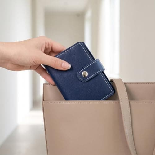 Kemay Minimalist PU Leather Credit Card Holder Wallet for Men & Women, Slim RFID Blocking Bank Card Case with 26 Plastic Insert Sleeves, Travel Business Card Organiser(Dark Blue) — view 4