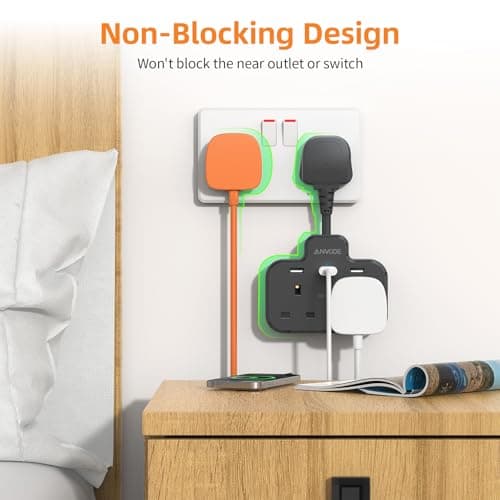 Double Plug Adaptor with USB, 2 Way Wall Adapter with Short Extension Lead, Multi Plug Socket Extender For Home Office (Black) — view 6