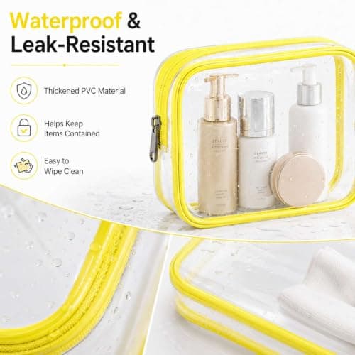2-Pack Clear PVC Toiletry Bag Set, Waterproof Leakproof, Yellow Trim — view 3