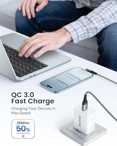 ZKAPOR Short USB C Charger Cable, 2Pack 30CM Right Angle USB C Cable — view 3