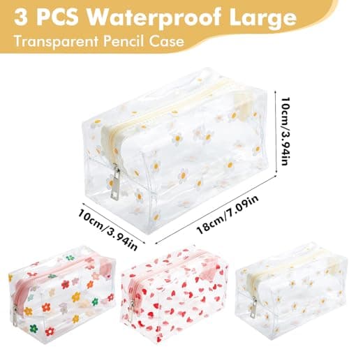 3 Pack Floral Print Clear Makeup Bags, Transparent Waterproof Cosmetic Pouch Organiser Set for Women Girls, PVC Toiletry & Storage Bags for Home, Travel, School​ — view 2