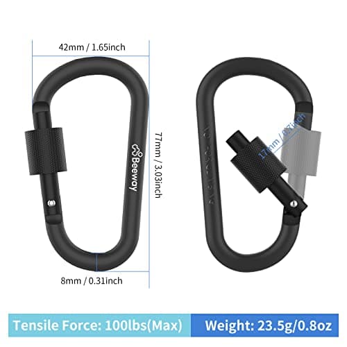 BEEWAY Locking Carabiner, 3 Pack Premium Aluminum Alloy D-Ring Carabiners Key Chain Clip Hook for Camping, Hiking, Traveling, Fishing, Backpack — view 3