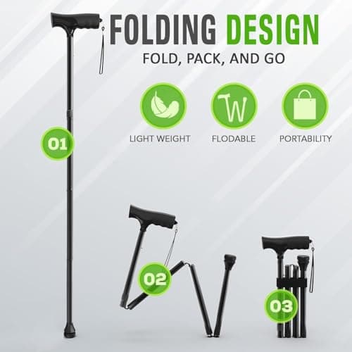 Folding Walking Stick, Adjustable Aluminium Cane for Women and Men — view 3