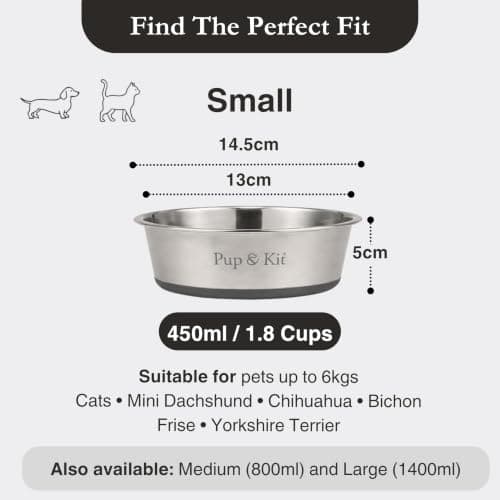 Pup & Kit Lid-it Dog & Cat Bowl with Airtight Lid, Steel (Small, Grey) — view 4