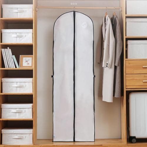 Long Dress Bags Covers, Foldable Dress Bag, Garment Bags with Clear Window Zipper, Dust-Proof Clothes Covers for Home Storage for Coat, Jacket, Clothes (White) — view 5