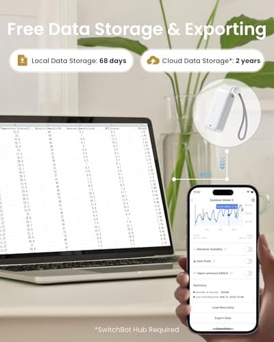 SwitchBot WiFi Thermometer Hygrometer 3 Pack with Hub Mini, IP65 Indoor Outdoor Thermometer Wireless, Humidity/Temperature/Dewpoint/VPD/Absolute Humidity Sensor with Smart Alerts, Works with Alexa — view 5