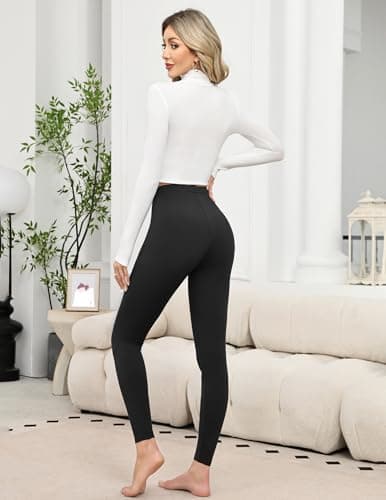 Ekouaer 2 Pack Thermal Leggings Women UK Soft Elastic High Waisted Thermal Lined Pants High Waisted for Gym Yoga in Winter,Black/Dark Blue,M — view 2