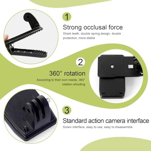 Teuena 360° Rotational Backpack Strap Mount Quick Clip for Hero 12 11 10 9 8 7 6 5 4 3+ 2 Session, Backpack Shoulder Clip Mount Clamp Body Cam Holder, Action Camera Accessories (Black) — view 3