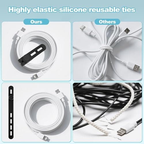 15 Pcs Silicone Cable Ties, Reusable Cord Organizer for Charger Cables, Hair Dryer, Home & Office, Flexible Cord Wraps for Electrical Wires — view 3