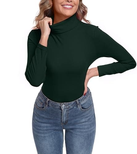 IWOLLENCE Turtleneck Women Thermal Tops (Dark Green, XL)