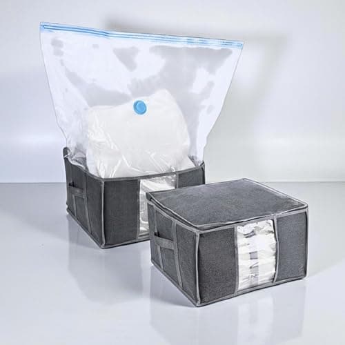 (2 pack) 40L Clothes Storage Bag with Zipper – Medium Foldable Storage Box with Clear Window & Reinforced Sides – Space Saving Organiser for Bedding, Duvets & Clothes – Includes Vacuum Storage Bag — view 2