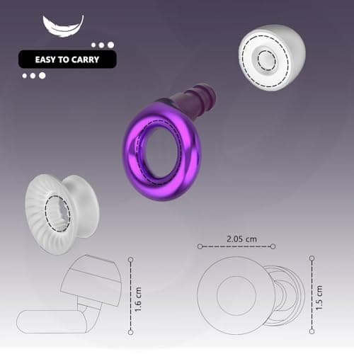 Reusable Ear Plugs for Sleep - Noise Cancelling, Snoring, Travel, and Concerts | 25dB Hearing Protection with Noise Reduction | Comes with 8 Ear Tips and XS/S/M/L - Black (Purple) — view 6