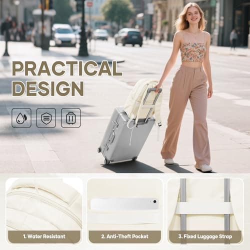 WEPLAN School Backpack School Bag for Teenage Girls Boys College Rucksack Lightweight Schoolbag Casual Backpack Dayback Women Bookbag College Waterproof 14 Inch Laptop Backpacks,A2-Beige — view 4