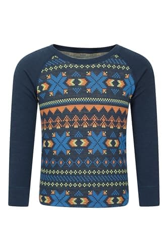Mountain Warehouse Jacquard Kids Unisex Merino Base Layer Set - Quick Wicking, Quick Drying, Boys & Girls, Baselayer - Best for Camping, Outdoors, Travelling Dark Blue 9-10y — view 2