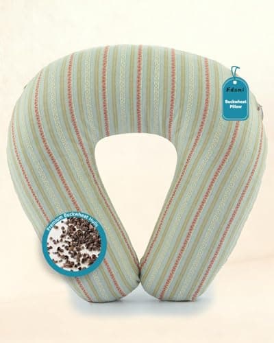 Edomi Buckwheat U Shaped Neck Pillow - 12''x12'' Adjustable Cervical Support Pillow with Breathable Buckwheat Hulls, Removable Cotton Cover, Ideal for Airplane, Office or Home Use (Grey)