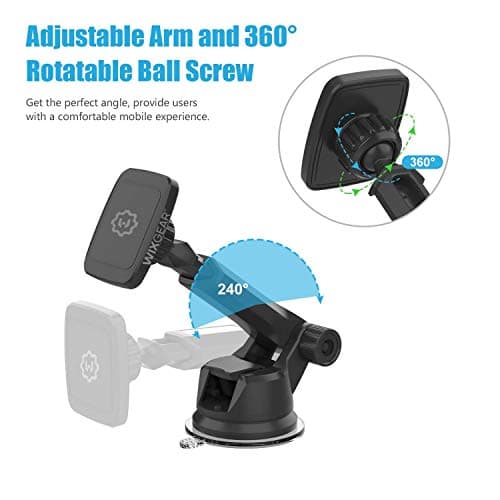 WixGear Universal Magnetic Car Mount Holder, Windshield Mount and Dashboard Mount Holder for Cell Phones and Tablets with Long Arm – (New Version Telescopic Arm) — view 5