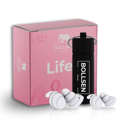 BOLLSEN Life+ Pink Edition Earplugs for Sleeping – Silicone Noise Cancelling Ear Plugs with 2 Sizes (S & M) – 24 dB SNR Noise Damping – Comfortable for Day & Night Wear – Durable & Reusable 100x (1)