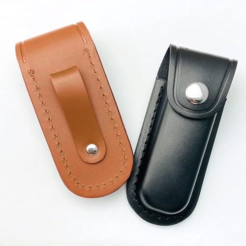 2 Pack Pocket Knife Sheath, Multitool Sheath, Leather Knife Sheath Holster with Belt Loop, Snap Fastener Hunt Holder Pocket for Travel Multi Tool Case Belt Hiking Pouch Holster — view 5