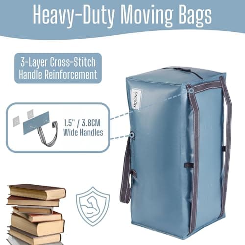 VENO 4 Pack Heavy-Duty Extra Large Moving Bags W/Backpack Straps, Moving House Essentials, Clothes Storage, Packing, Laundry Bags, Reusable and Sustainable (Light Blue, 4 Pack) — view 2