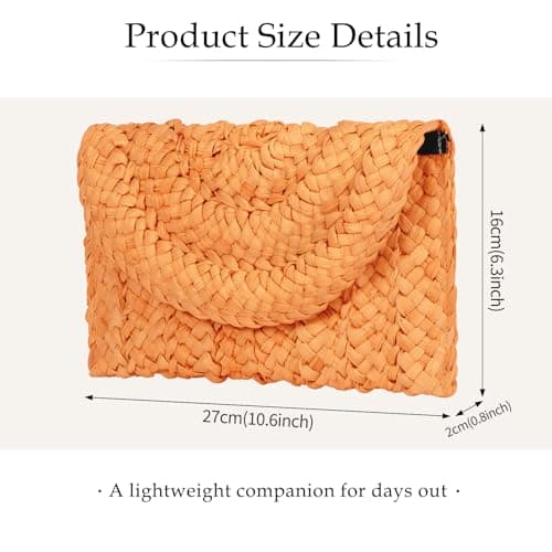 Paxory Straw Beach Clutch Bag for Women, Summer Boho Handmade Woven Beach Handbag, Casual Straw Clutch Bags for Summer Sandybeach Travel Holiday Vacation (Orange) — view 4