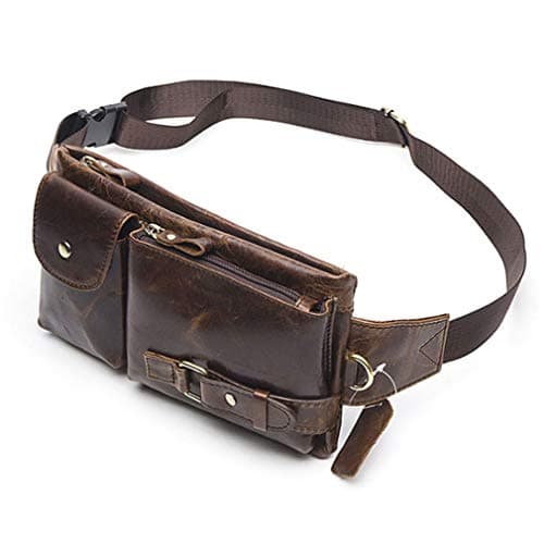 Xieben Vintage Leather Waist Bag Fanny Pack for Men Women Travel Hunting Hiking Climbing Multi-Purpose Hip Bum Belt Slim Cell Phone Purse Wallet Pouch Brown — view 2