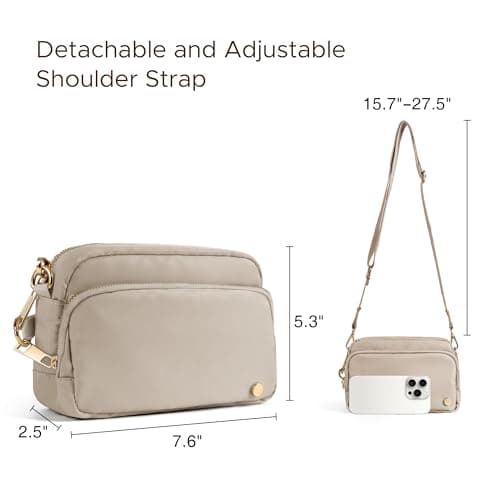 Joryin Anti Theft Crossbody Bag for Women, Slash-resistant RFID Blocking Travel Purses, Small Shoulder Bag Handbag, Nylon, Latte, 8.2 inches (L) x 5.5 inches (W) x 2.8 inches (H), Fashion — view 6