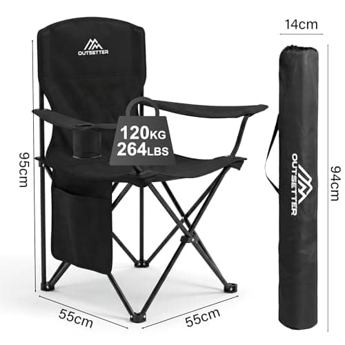 Vivo Technologies Set of 2 Lightweight Folding Portable Camping Chair with Cup Holder and Side Pocket Outdoor Folding 120kg Capacity, Fishing, Picnics and Travel Black — view 3