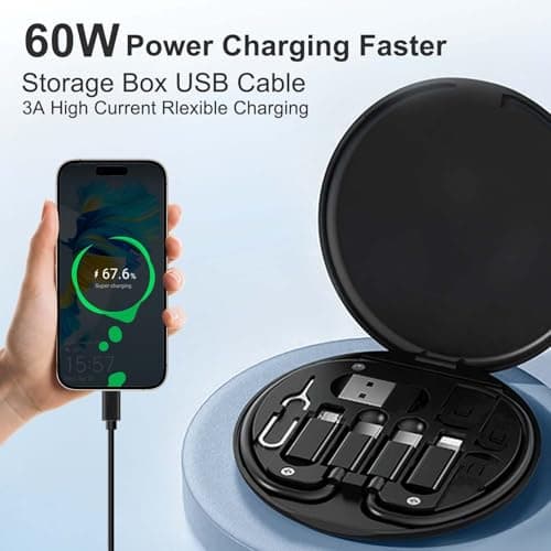 Multi USB Adapter Cable Kit, USB C to iOS Device Adapter Box, Conversion Set USB A & Type C to Male Micro/Type C/iOS Device for Data Transfer, Card Storage, Tray Eject Pin, Phone Holder-Black — view 5