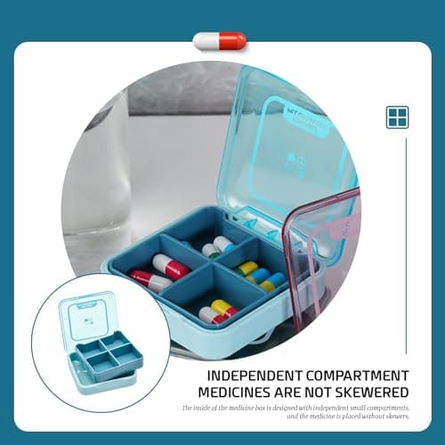 PAITOK Small Pill Case,Portable Pill Box BPA Free Travel Pill Organiser Moistureproof Tablet Box Cute Pocket Pill Box with 4 Large Compartmensts for Medication, Vitamin, Supplement(Blue) — view 4