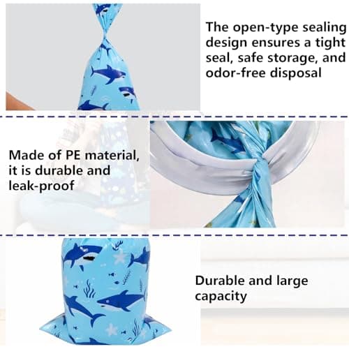 50Pcs Sick Bags with Cartoon Pattern, Disposable Vomit Bags for Travel, Leakproof Sickness Bags Barf Bags for Nausea and Vomiting for Children and Adults, Sky Blue Shark — view 3