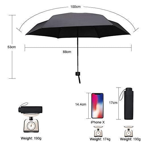Vicloon Mini Travel Umbrella, Small Compact Umbrella with UPF50+ Protection, 210T Black Rubber Cloth & 6 Aluminum Alloy Ribs Folding Umbrellas, Lightweight Tiny Pocket Umbrellas (Black) — view 4
