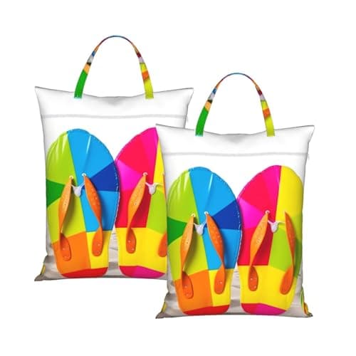 Colorful Flip Flops Beach Ball Travel Laundry Bag With Handle, 2pcs Large Waterproof Dirty Clothes Bags With Zipper, Foldable Swimsuit Workout Bag Washable Wet Clothes Storage Organizer For Dorm