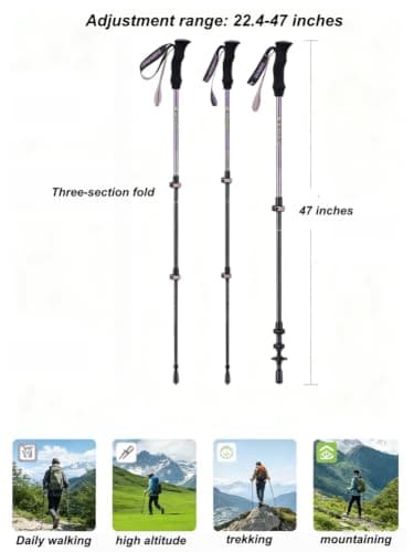 Carbon Fiber Hiking Poles,Ultralight Collapsible Trekking Sticks,120cm Compact Folding Walking Sticks,Non Slip Backpacking Travel Poles,5.47oz Lightweight Hiking Cane (beige) — view 4