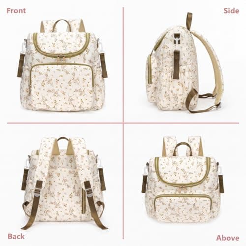 SDSFGX Floral Nappy Changing Bag Backpack Cotton Quilted Diaper Rucksack for Mums Baby Travel Backpack with Stroller Strap — view 2