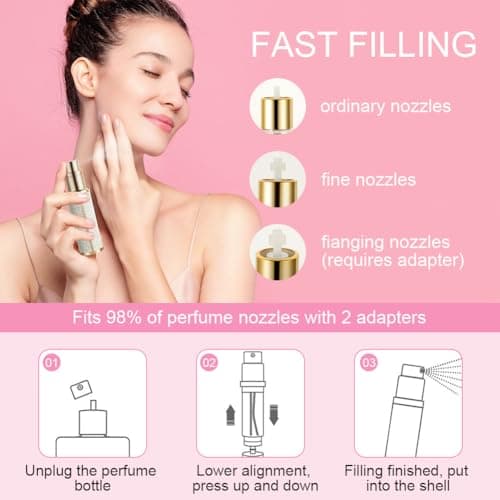 LOPHE Perfume Travel Bottle, 5ML Luxurious Perfume Atomiser Refillable, Shining Perfume Spray Bottle, Easy to Refill Perfume Atomiser for Women Men (Shining Silver) — view 4
