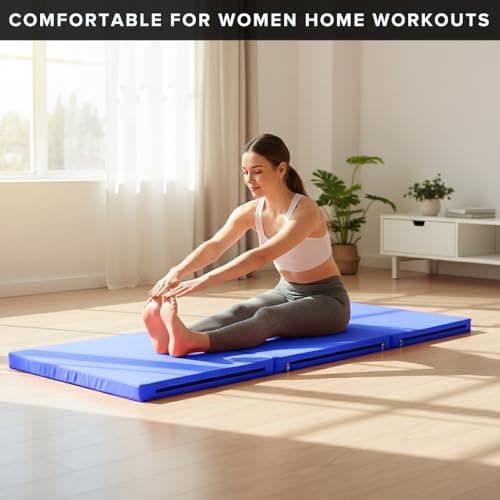 Exercise Mat – Tri-Fold PU Leather Yoga, Pilates & Gymnastics Mat, 6cm Thick Cushioned, Non-Slip, Foldable Home Gym Fitness Mat for Kids, Adults & Family Workouts (Blue) — view 5