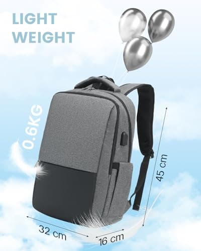 Backpack, Business Travel Backpack with Charging Port, Water Resistant Rucksack, Anti-Theft Backpack for Men Women, Fits 15.6-inch School Bag(Grey) — view 2