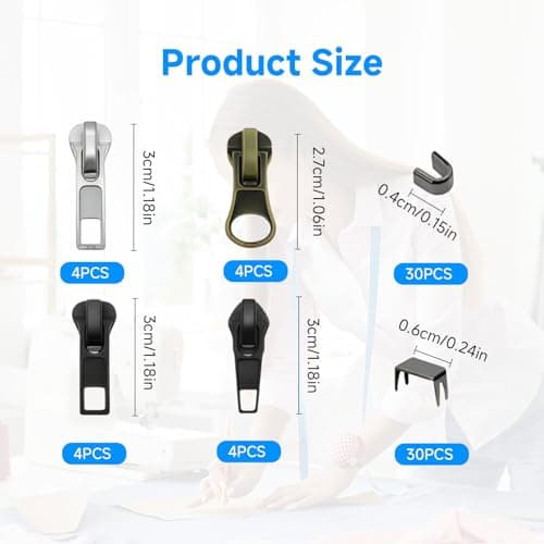 JOVIA 76-Piece Zipper Replacement and Repair Kit, Universal Zipper Repair Tool Set with Detachable Size 5 Zippe Heads, Suitable for Jackets, Coats, Jeans, Luggage, Backpacks, and Tents — view 2