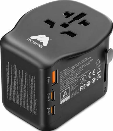 Mobitel Universal Travel Adapter Worldwide 20W USB C PD, World Travel Plug Adapter for UK EU USA Australia, International Travel Charger with 2 USB A for iPhone Samsung iPad Tablet Power Bank