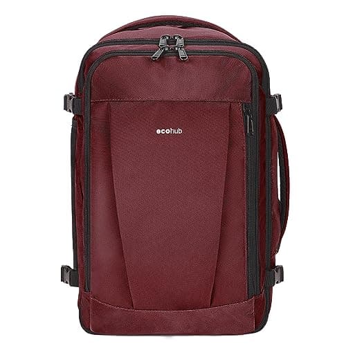ECOHUB Ryanair Cabin Bag 40x20x25 Underseat Travel Bag 9 Pockets Hand Luggage Backpack Recycled PET Eco Friendly Rucksack for Women & Men Carry on Bag with USB Port, 20L, RED