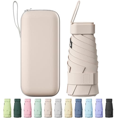 FWHFNB Travel Umbrella Compact, Mini Umbrella, UV Umbrella, Folding Umbrella, UPF 50+ Sun & Rain Protection, With Capsule Case, Small Compact, for Men and Women (Beige)