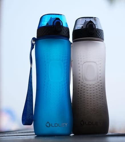 OLDLEY 750ml/25oz Water Bottles with Straw BPA Free Tritan Water Bottles for Gym School Sports Travel Leakproof Time Markings Drink Bottles Reusable Hydrate for Adult Kids Women Men(Blue, 1 Lid) — view 6
