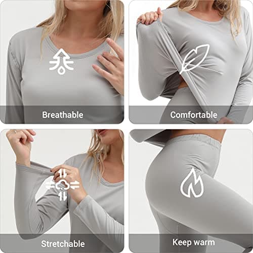 Thermal Underwear Women Ultra-Soft Long Johns Set Base Layer Skiing Winter Warm Top & Bottom - grey - S — view 2