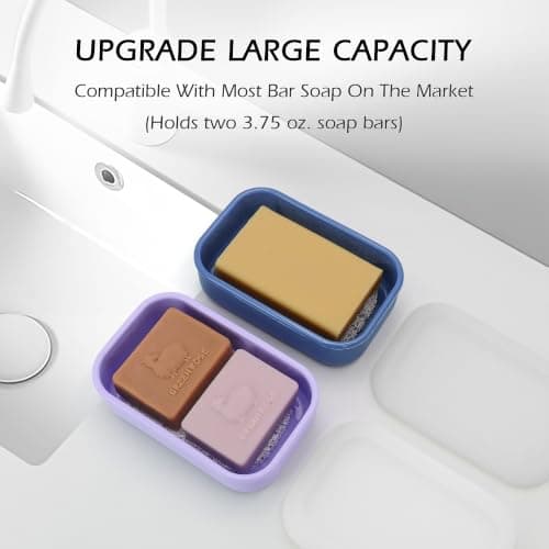 AIDIMMING Enhanced Leakproof Travel Soap Case, Shatter-Proof & Slip-Resistant Silicone Shampoo Bar Holder, Large Container With Draining Layer-Soap Saver Pad (Clear & Blue) — view 3