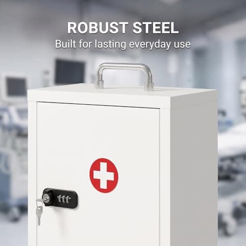 HOMCOM Wall Mount Medicine Cabinet Combination Key Lock 32x14x38 cm White — view 6